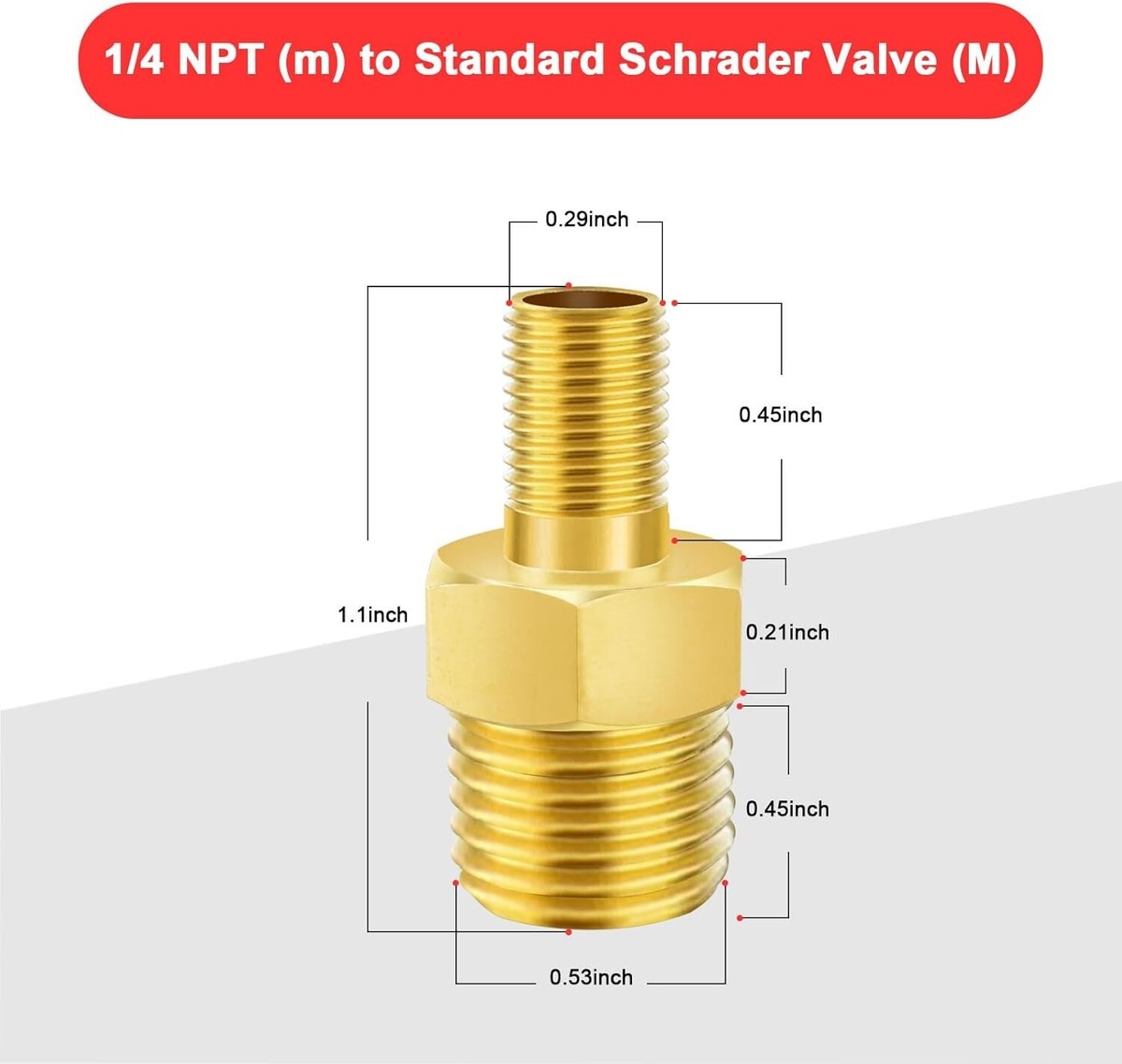 2 Adaptateurs Tuyau D'air 1/4" NPT (M) Vers Valve Schrader (M) - Laiton, Pression Max 250 PSI