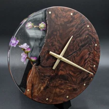 Beautiful Wooden Wall Clock 14" Live Edge Epoxy Resin Floral Home Decor