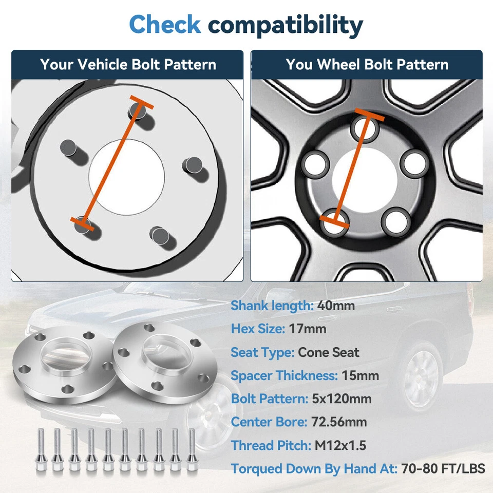 ECCPP (2) 15mm Hubcentric Wheel Spacers 5x120 12x1.5 For BMW 325i 325xi 328i M3 - Изображение 2 из 4