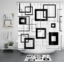 Abstract Black White Geometric Modern Shower Curtain Bathroom Accessories Set