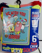 Spongebob Squarepants Holiday Card Sock Set 6 Pair Crew Socks