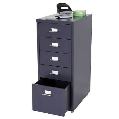 Rollcontainer Preston T851, Stahlschrank, 69x28x44cm, 5 Schubladen dunkelgrau
