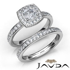 Eternity Pave Set Bridal Cushion Diamond Engagement Ring GIA H-VS1 Gold 1.85Ctw.