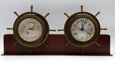 Seth Thomas Helmsman Ship Wheel Clock/Barometer Mahogany Wood Stand w/ Key #1606