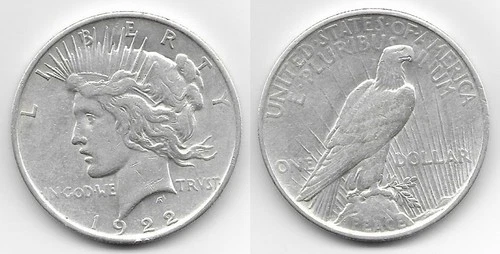 1922 Peace dollar coin $1 VF very fine