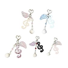 Adorable Keychain With Round Dot Stripe Design And Music Note Star Charm