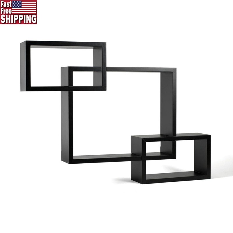 Set of 3 Interlocking Floating Wall Shelves Modern Cube Display Storage New