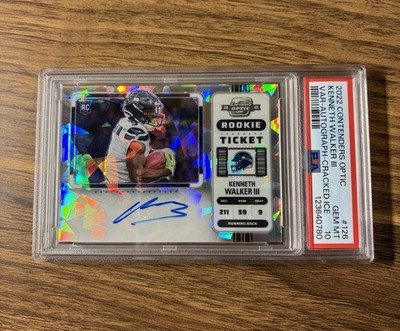 2022 Optic Rookie Ticket Kenneth Walker III Cracked Ice 09/22 Auto PSA 10 Jsy #