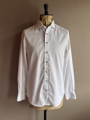Profuomo Shirt Mens Size 39cm 15.5in White Slim Fit Non Iron Cotton