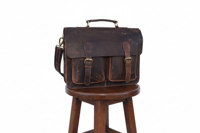 15 In Buffalo Leather Satchel Messenger Bag Office Laptop Briefcase Shoulder Bag