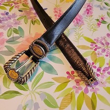 Brighton Museum Collection Black Leather Belt Womens Medium Metal Pegasus Sphinx