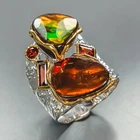 Jewelry ring 18 ct+ Natural Ammolite Ring 925 Sterling Silver Size 8 /R472980
