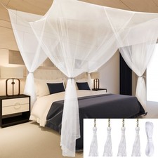 Bed Canopy Curtains 4 Doors Square Bed Net with Storage Bag for Queen King Size