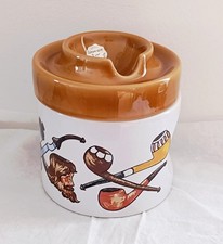 Ancien Pot à Tabac Cendrier en Céramique d'Art Émaillée décors Pipes, PX France