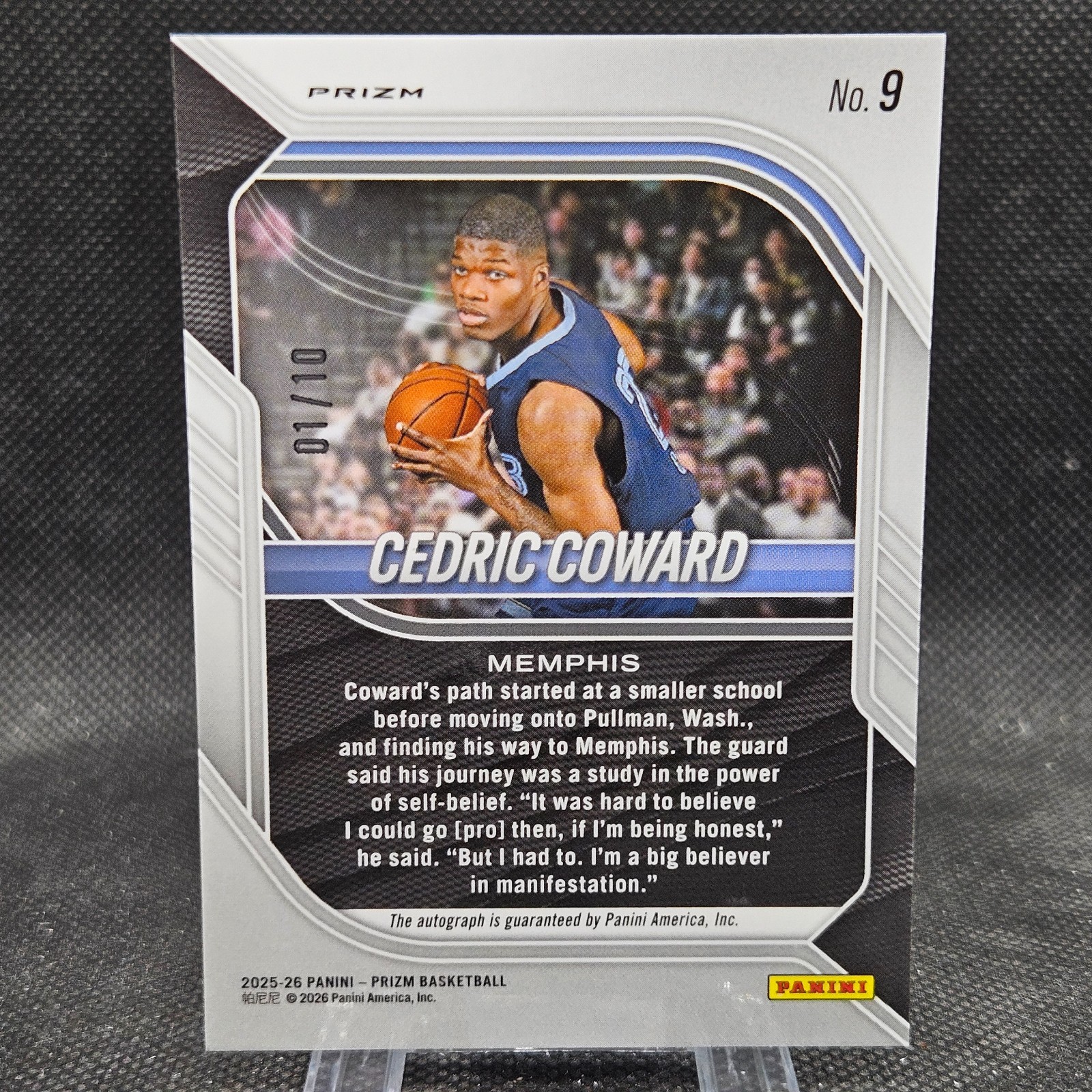 Cedric Coward 2025-26 Panini Prizm Basketball Gold Auto 01/10 Grizzlies RC #9 view 2