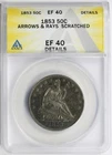 1853 Arrows & Rays 50c Seated Liberty Half Dollar ANACS EF40 Details Scratched