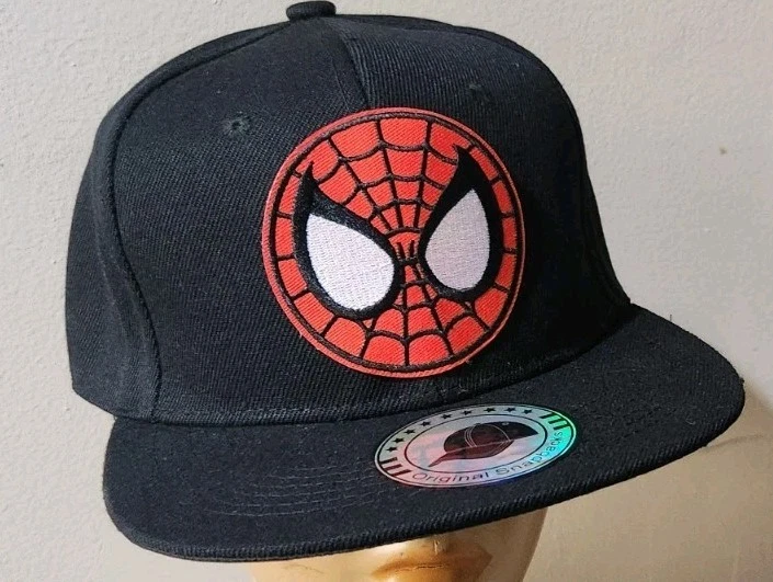 Spider-Man Black Flat Bill Snapback Hat Spiderman Cap
