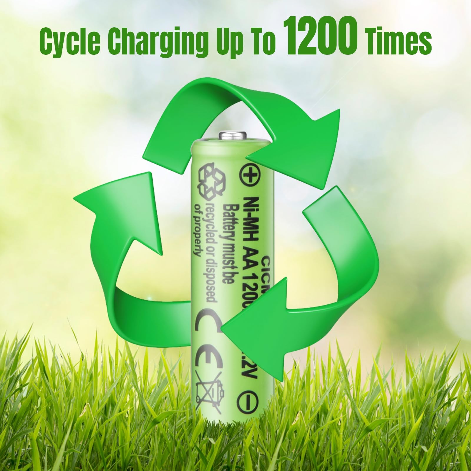 Rechargeable AA Batteries 1.2V Ni-MH 1200mAh Double A Battery for Outdoor Gar...