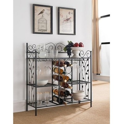 Metal Console Table Wine Rack W/ Glass Holder Liquor Bar Cabinet Storage Buffet