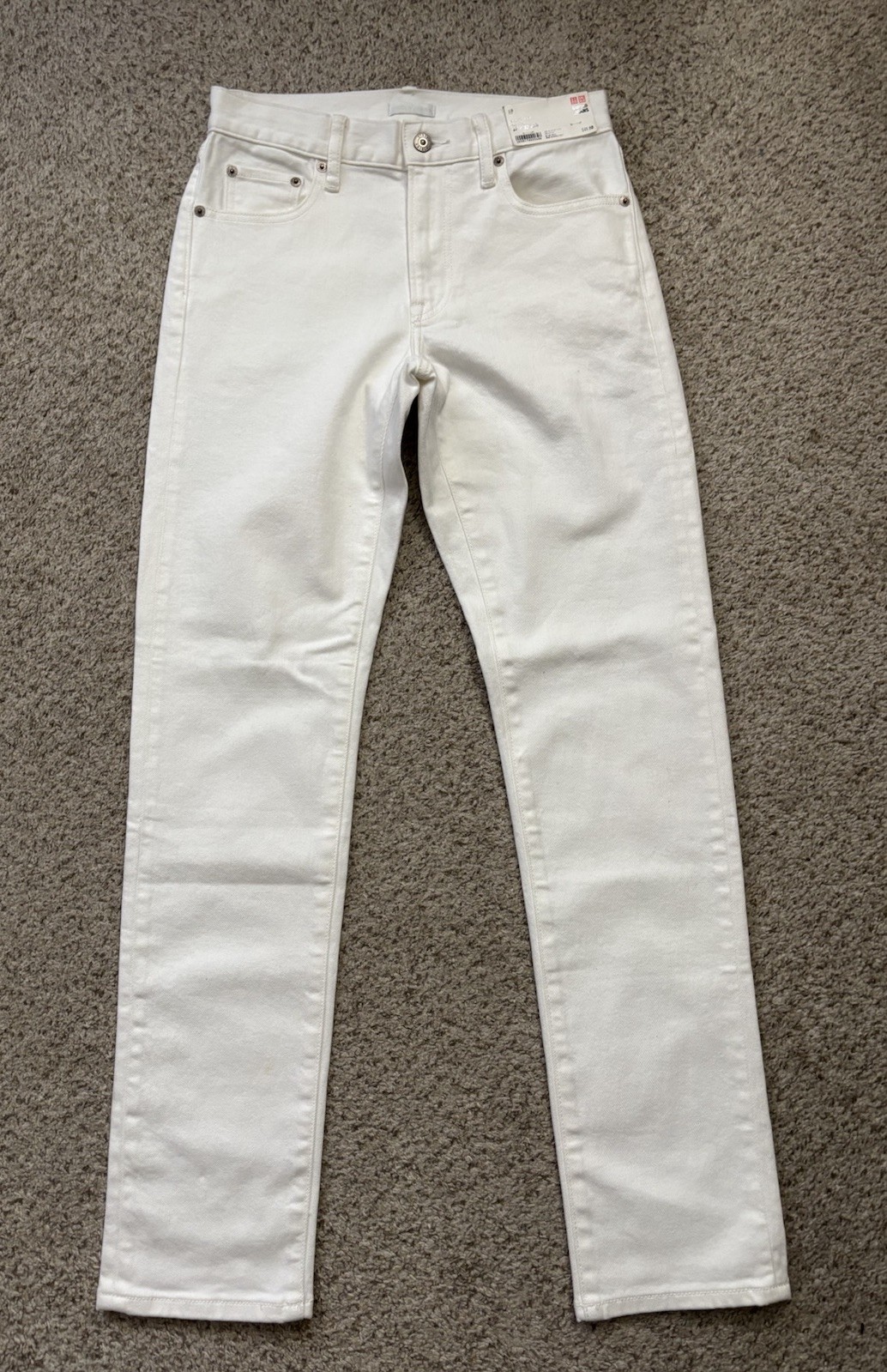 Mens Size 28x32 Long White Slim Fit Jeans Straight Preppy