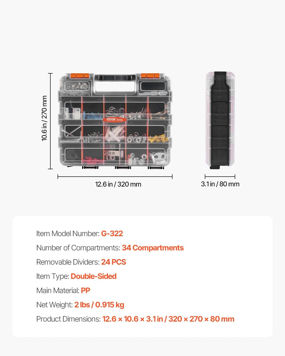 Small Parts Organizer, 34-Compartment Double Side Tools Organizer Box with 24...