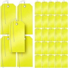 100 Pcs Plastic Tags with Wire for Labeling, Yellow Hanging Shipping Tags Bul...