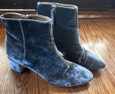 Aquazzura Velvet Block Heel Gray Jacquard Booties 41