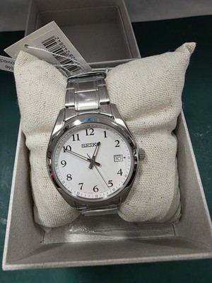 Seiko Men's Quartz Wristwatch White Dial Date Sapphire Crystal 100m SS Box