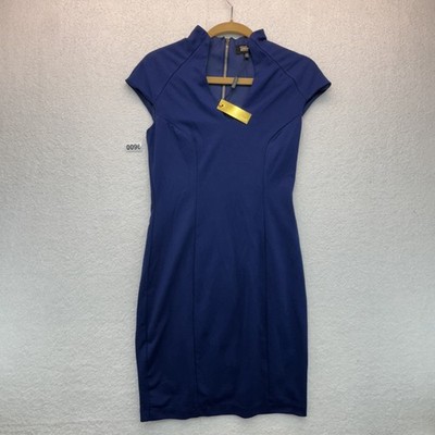 NEW Alexia Admor Cap Sleeve Sheath Dress Fitted Navy Gold V Neck XS Bin 3 Tag 96