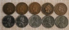 [10] Old Pennies - 5 Indian Heads, 5 War Pennies