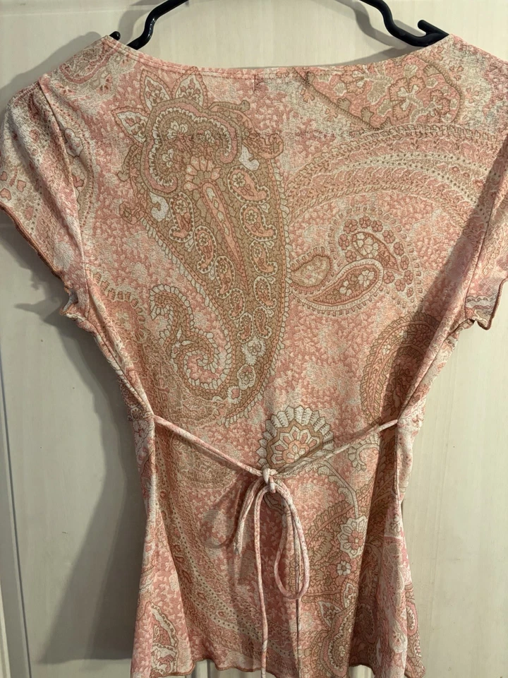 Top Y2K Mujer Talla Mediana De La Marca Sombra De Ojos Manga Corta Atado Espalda Foto 3 de 4