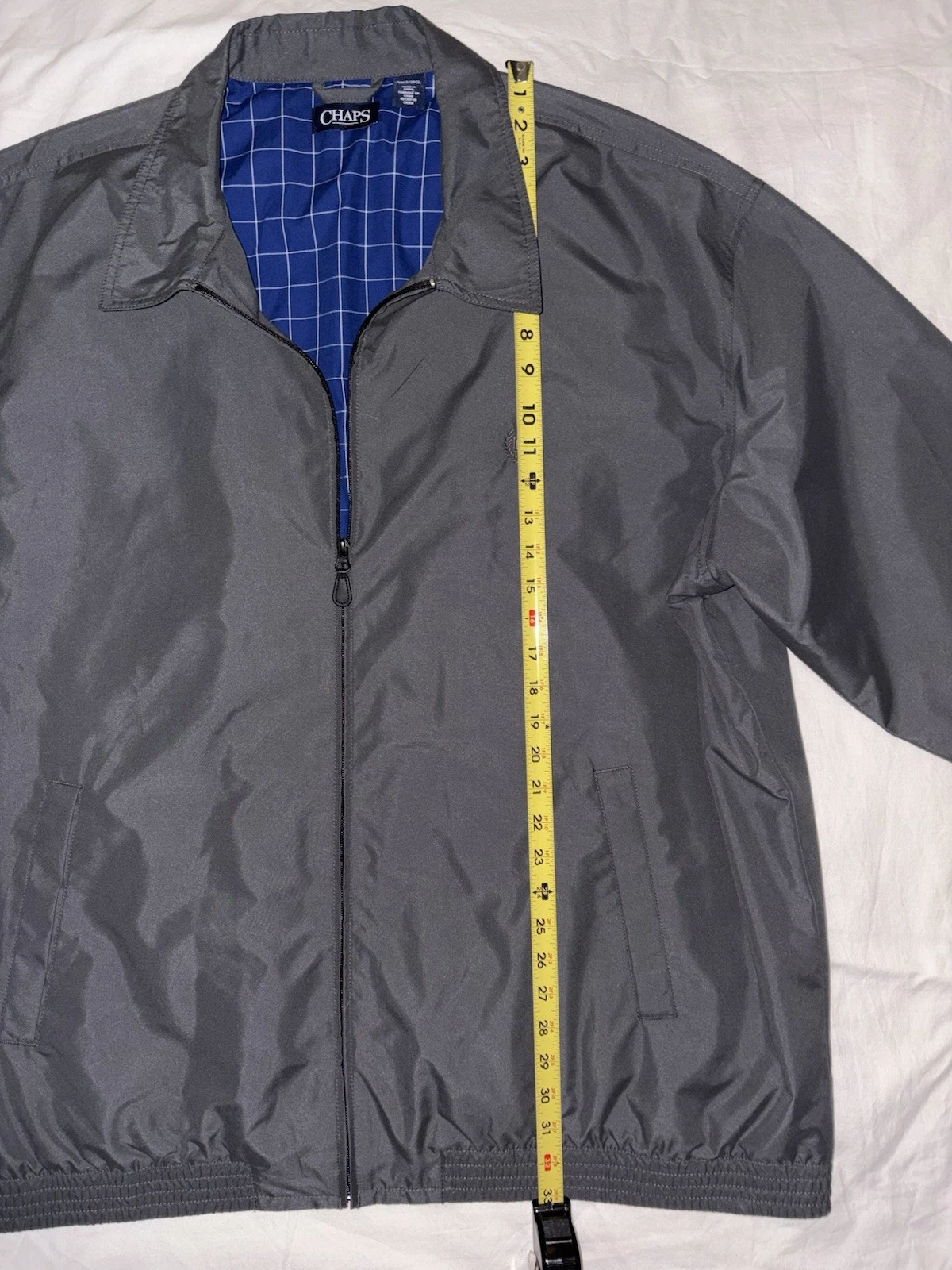 Chaps Ralph Lauren Harrington Jacket Grey 3XLT  Full Zip Golf Coat Plaid Line image 7