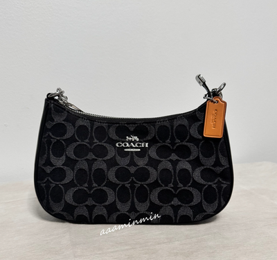 NWT Coach Teri Shoulder Bag In Signature Denim CDE43 Silver/Black