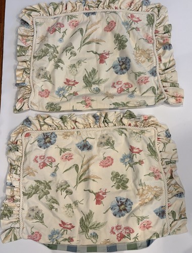 Vintage Shabby Chic Floral Plaid Ruffle Chair Cushions Set of 2