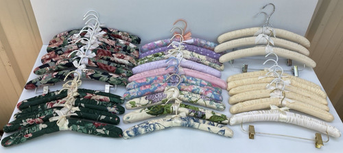 Lot of 30 Vintage Padded Hangers Fabric Covered Lingerie Clothes Hangers