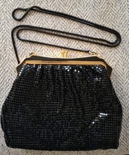 Y C Vtg 80-90 s Black Sequin Metal Mesh Evening Mini Bag Purse Crossbody Chain