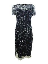 Adrianna Papell Women's Embellished-Floral Sheath Dress (2, Black/Gunmetal)