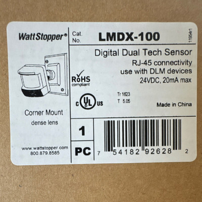 WattStopper LMDX-100 Dual Tech Corner Mount Motion Sensor RJ-45 DLM 24VDC