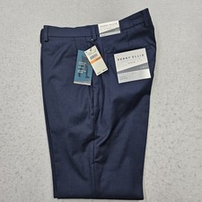 Perry Ellis Portfolio Mens 33x30 Slim Fit Non Iron Navy Blue Dress Pants Flat