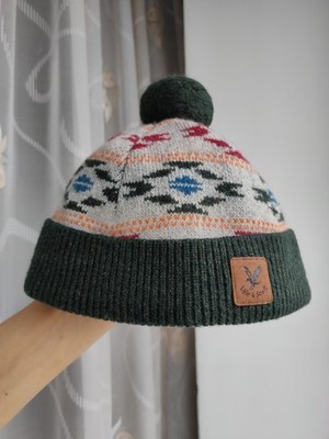 Lyle & Scott Beanie Hat 100% Lambswool Fair Isle Pattern Pom Pom Knitted Winter