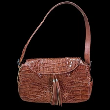 Nina Raye Brown Crocodile Skin Shoulder Bag with Tassels Magnetic Clasp