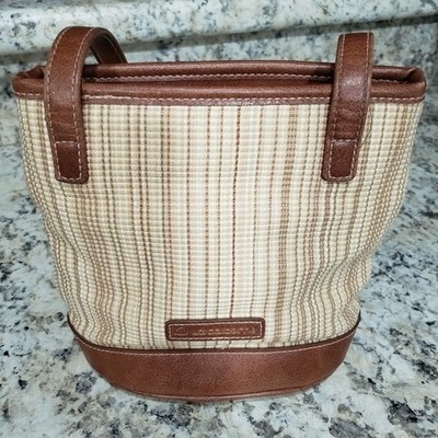 Liz Claiborne Striped Woven Shoulder Bag Brown Trim Pineapple Lining Small