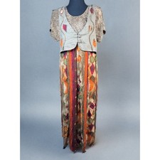 Vintage Carole Little  Boho Artwear Maxi Dress Vest Abstract Print Linen Rayon 4
