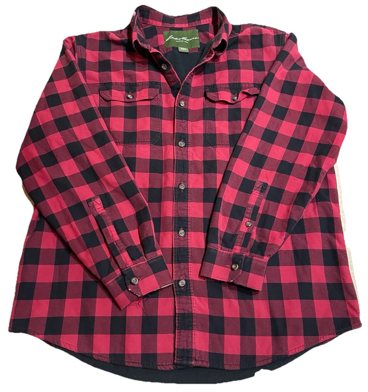 Eddie Bauer Mens Flannel Fleece Lined Outdoor Shirt Buffalo Plaid Size L