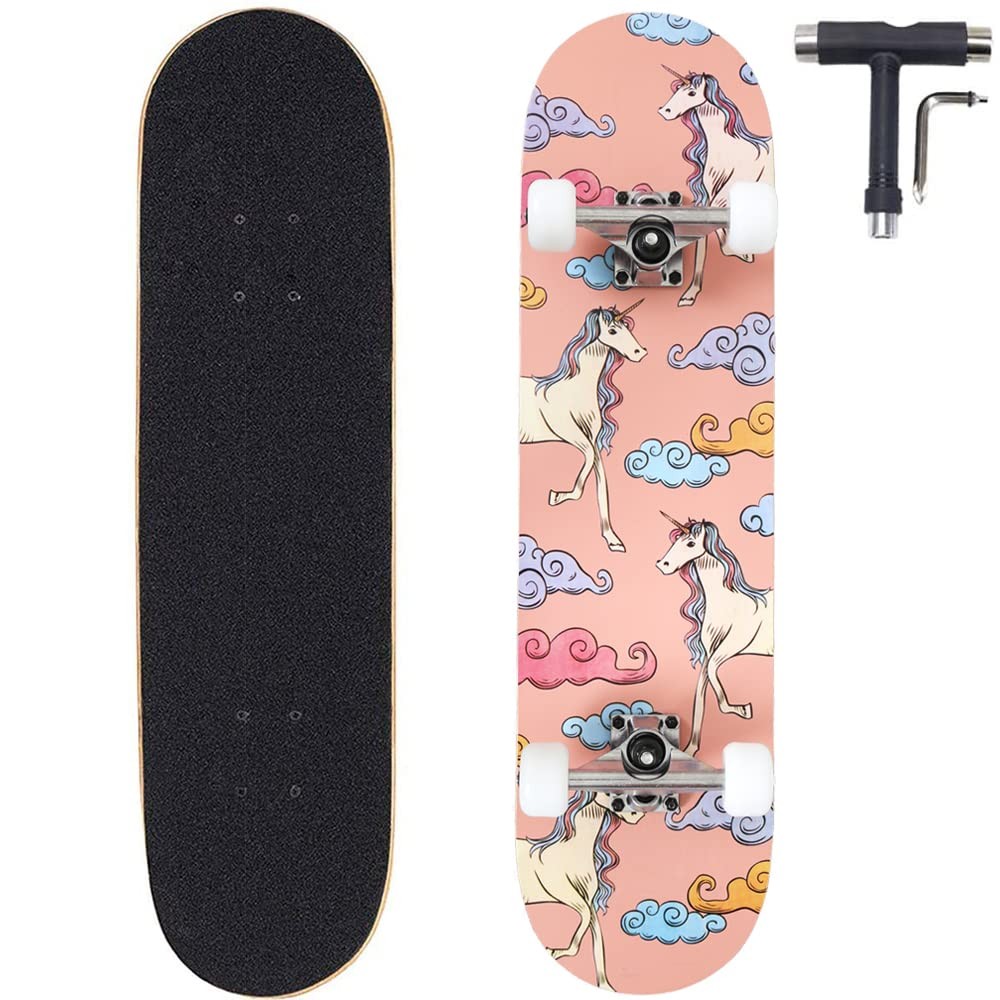 Skateboard Complete 31x8 for Beginners Kids Teens Girls Boys Unicorn 7-Layer ...