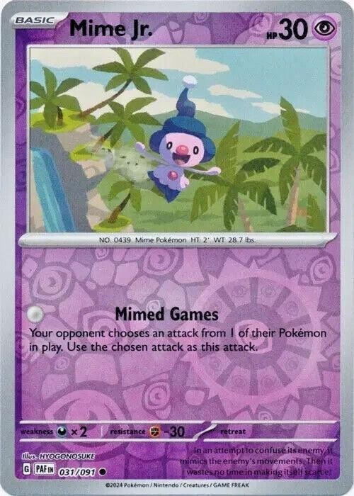 Pokemon TCG Card - Mime Jr. 31/91 Reverse Holo | Common | 2024 Paldean Fates