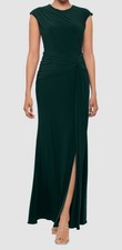 Betsy  Adam Women's Green Ruched Drape-Front Side-Slit Gown Dress Size 8