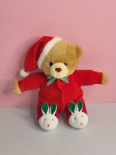 VINTAGE SOFT DREAMS CHRISTMAS TEDDY BEAR W SLIPPERS STUFFED ANIMAL PLUSH TOY 11"