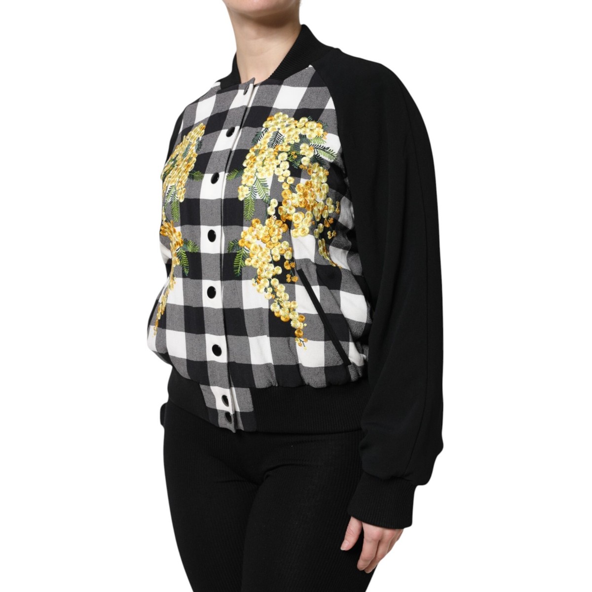 DOLCE & GABBANA Jacket Black White Check Floral Button Down