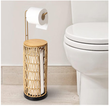 Rattan Toilet Paper Holder Stand, Boho Bathroom Decor, Holds 3 Rolls